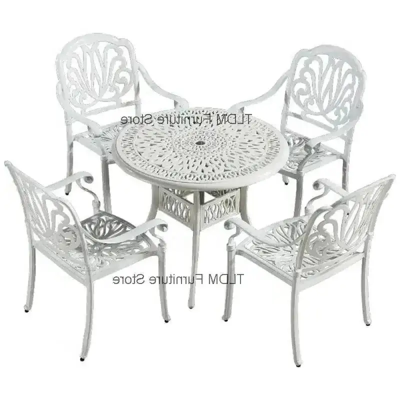 Table European Garden Chair Iron Table Villa and Balcony Leisure set White Simple Outdoor Waterproof Table Aluminum Furniture