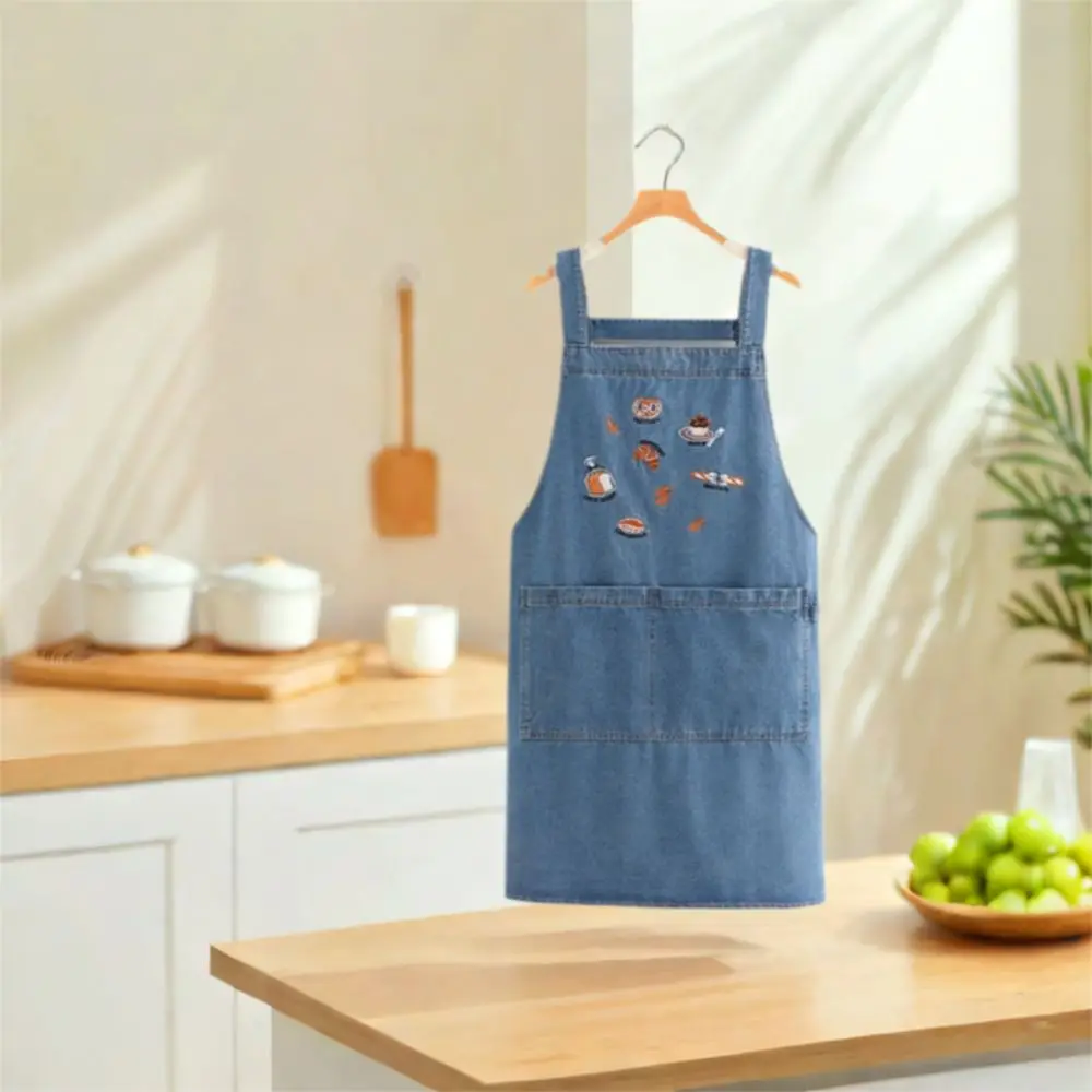 Langlebige, modische Cowboy-Schürze, Antifouling, künstlerisches Design, Retro-Schürze mit Tasche, weiche koreanische Arbeitskleidung, Schürze für die Küche