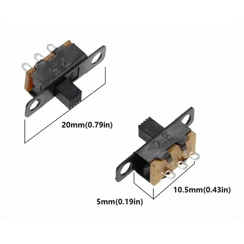 50 Stück Schiebeschalter Ss12F15G3-G7 (1P2T) 2. Gang 3Pin vertikaler kleiner Mini-Kippschalter Schwarz ohne festes Ohr 19,6 * 5,8 * 5H – Detail 6