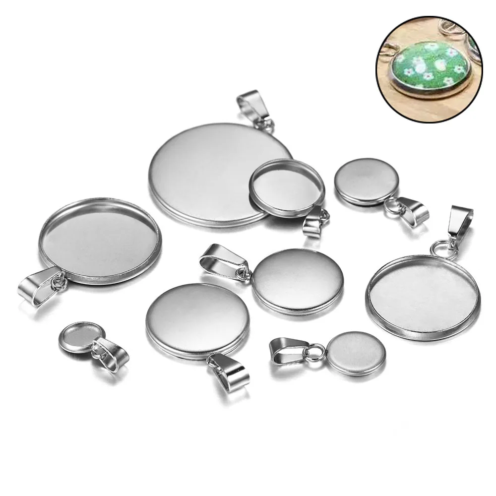 10pcs Stainless Steel Blank Cabochon Base Setting Charms Pendant For Jewelry Making Supplies Fit 6 8 10 12 14 16 18 20 25 30mm