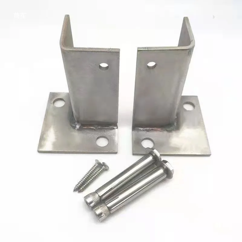 2Pcs Galvanized 304 Stainless Steel 3 Sided Post Base Bracket With Screws And Floor Anchor