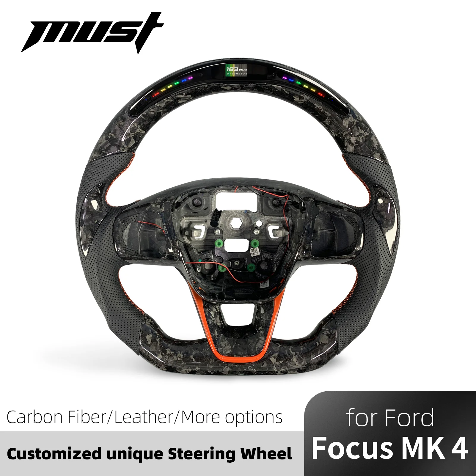 

For Ford Focus MK4 Model Fiesta Active ST Puma Escape 2020-2025 Customized Rally Sport Carbon Fiber LED Heated Steering Wheel