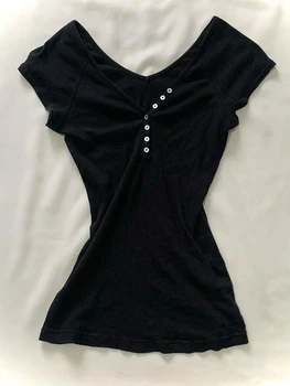 女性用半袖Tシャツ,スリム,Vネック,カジュアル,ヴィンテージ,ソリッド,シック,スリム,ファッション,新しいデザイン