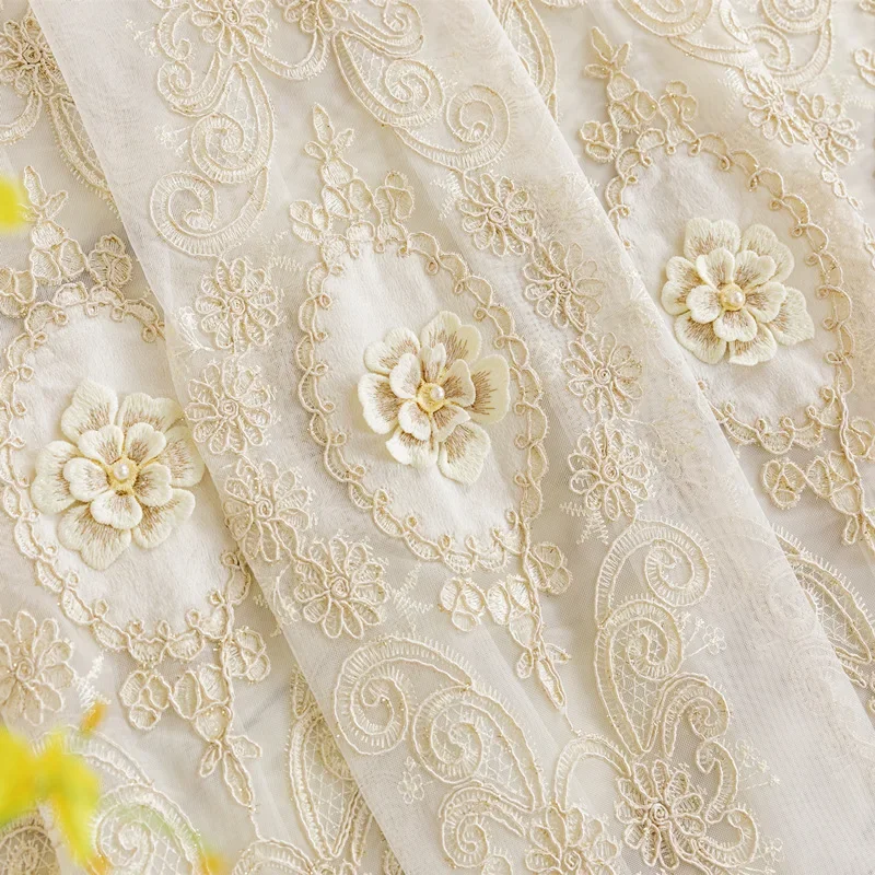 European Relief Embroidered Tulle Curtains for Living Room Bedroom Balcony High-end Window Screen Villa Yarn Sheer Custom Size