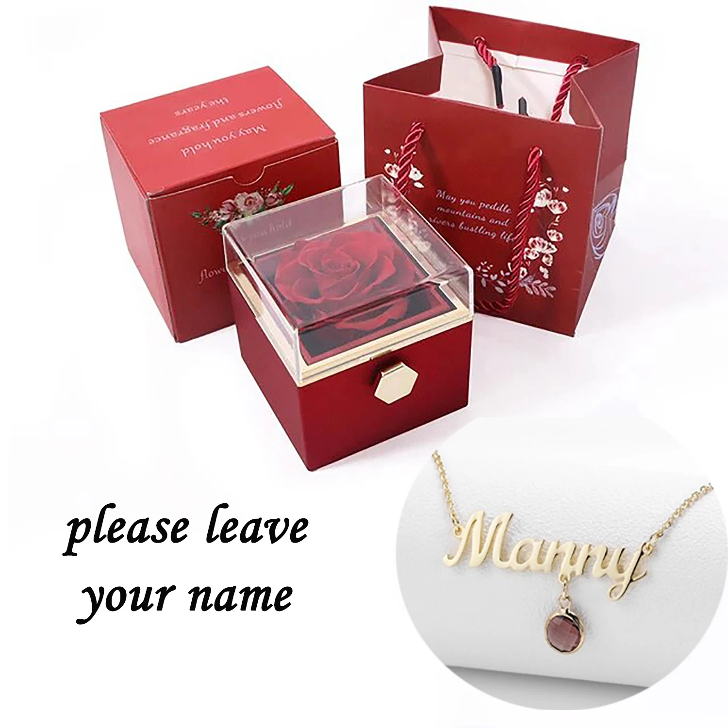 

Qitian Mother's Day Gift Customized Birthstone Jewelry Customized Stainless Steel Necklace Rose Gift Box for Women