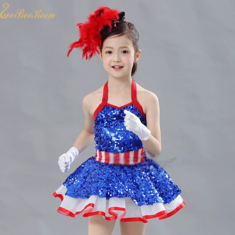 

Girls Ballet Tutu dance dress Women Sequins Jazz Dress Children Stage Performance Dancewear Adult Ballerina Blue Sequins Costume