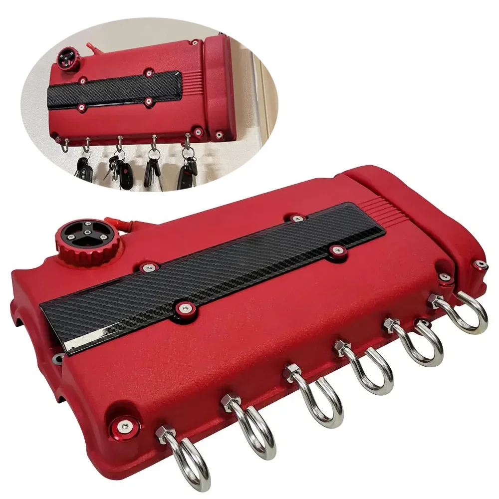 Aluminum Red Wall Mounted Engine Valve Cover Display Holder With 6 Hooks Heavy Duty Garage Decor