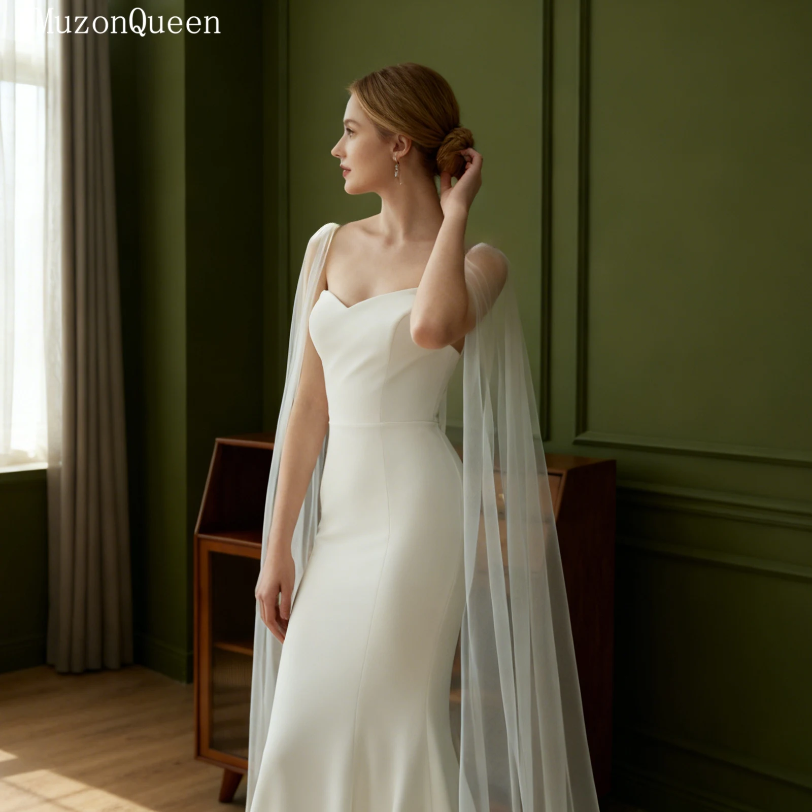 

TOPQUEEN длинная свадебная шаль элегантный шифоновый свадебный плащ собор женский плащ аксессуары для платья настраиваемый Vg41