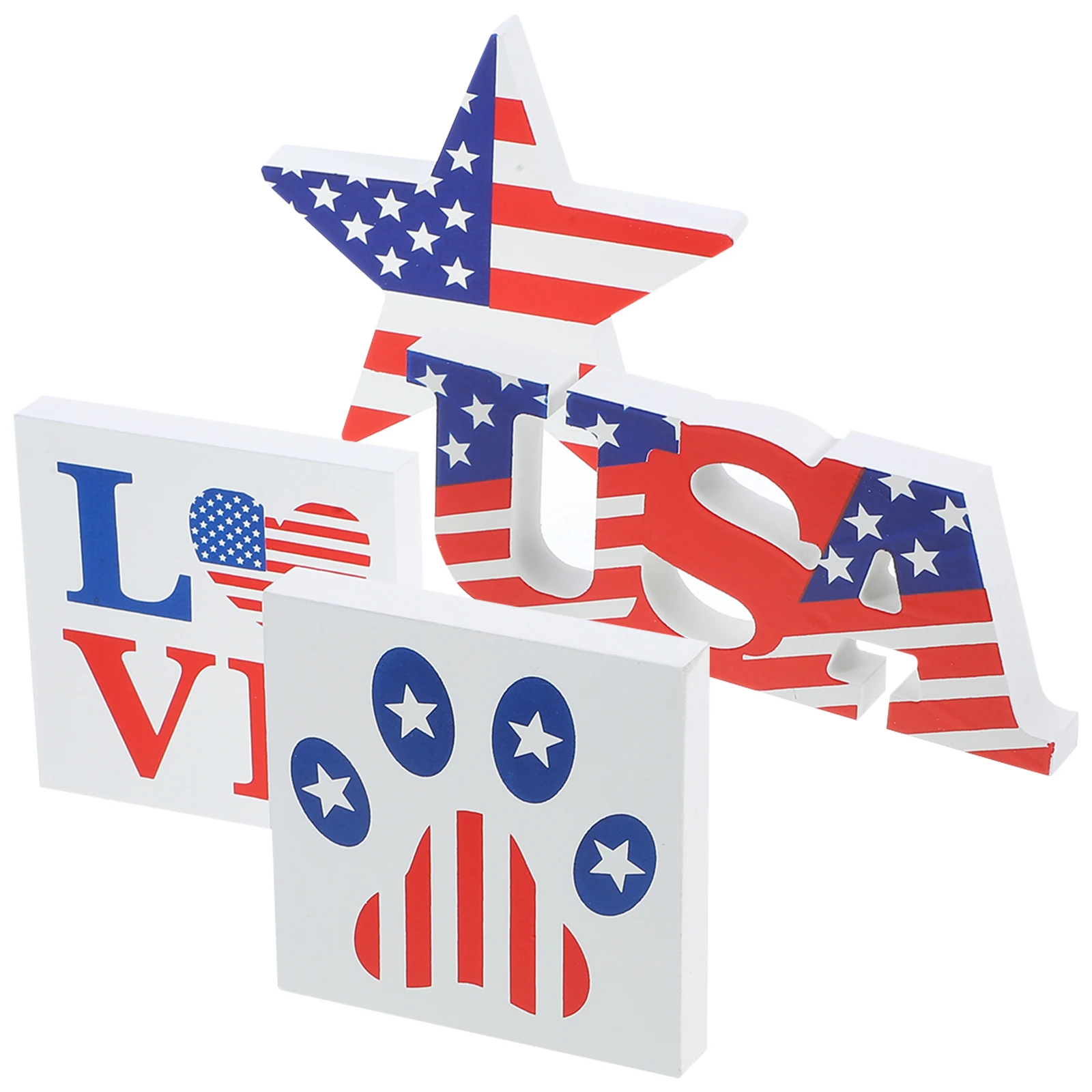 

4pcs Wood Crafts Patriotic Decorations for Independence Day Table Party Supplies Holiday Atmosphere Wooden Tray