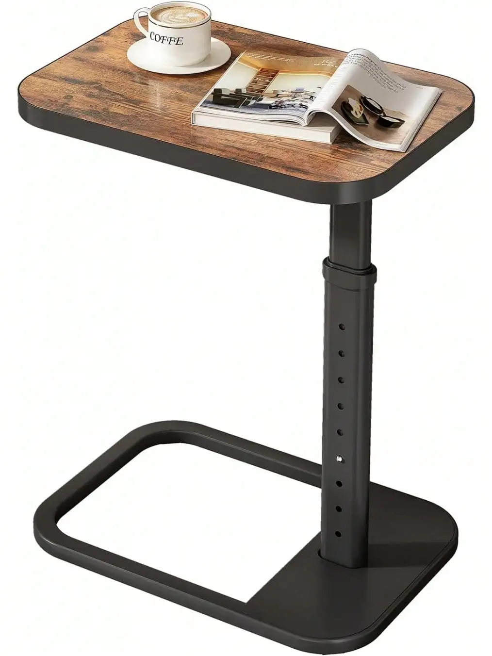 

Регулируемый по высоте C-образный приставной столик, 9-уровневый боковой столик с металлическими закругленными краями, столик для дивана, который помещается под диван