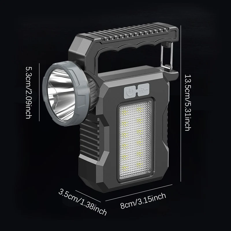 Solar Portable Powerful Rechargeable Flashlight Searchlight With COB Work Light Lantern Outdoor Camping Lamp Hiking Fishing Emer