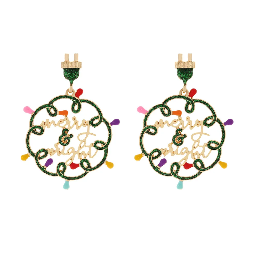 New Color Drip Merrylignt Lantern Pendant Earrings Christmas Letter Ball Earrings Women