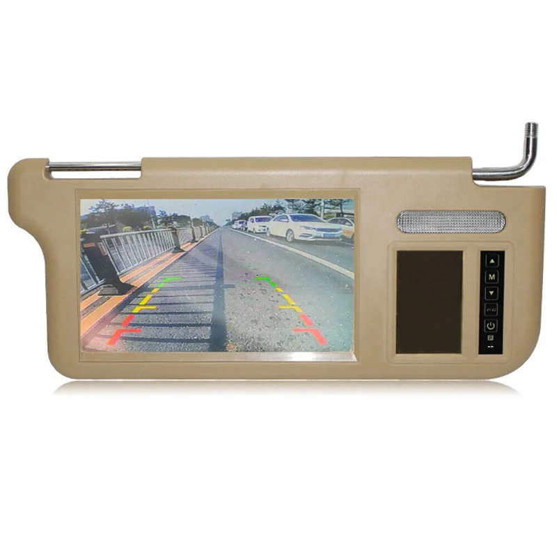 7Inch Beige Car Left Sun Visor Rear View Mirror Screen LCD Monitor 2 Channel Video