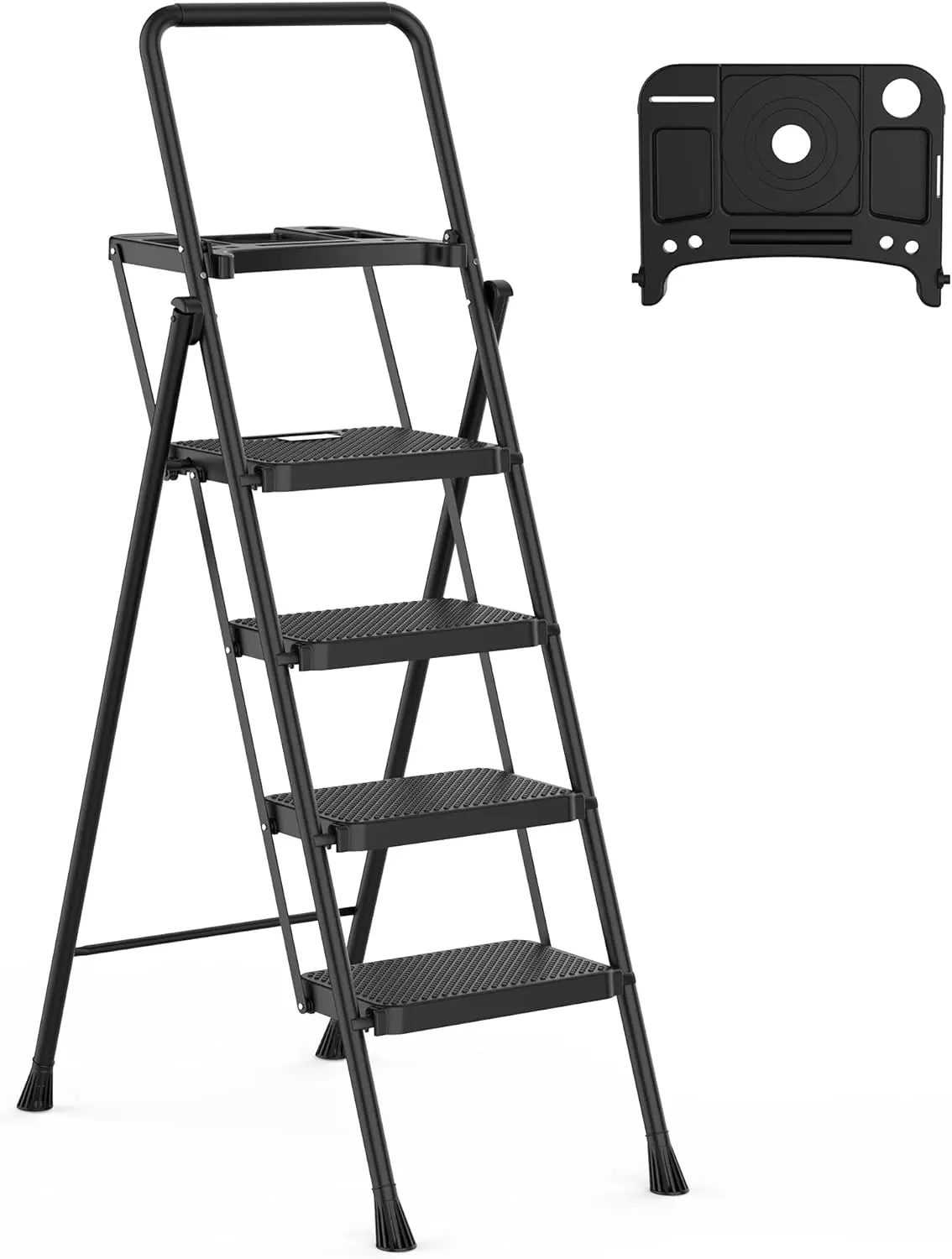 HBTower with wide non-slip pedals, Sturdy Steel ladders, Convenient armrests, Light, portable Steel ladder stools