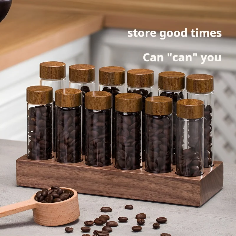 

Wooden Coffee Bean Storage Container Tubes Rack Tea Test Tube Glass Dose Espresso Accessory Coffeware Set Barista Tool Gift