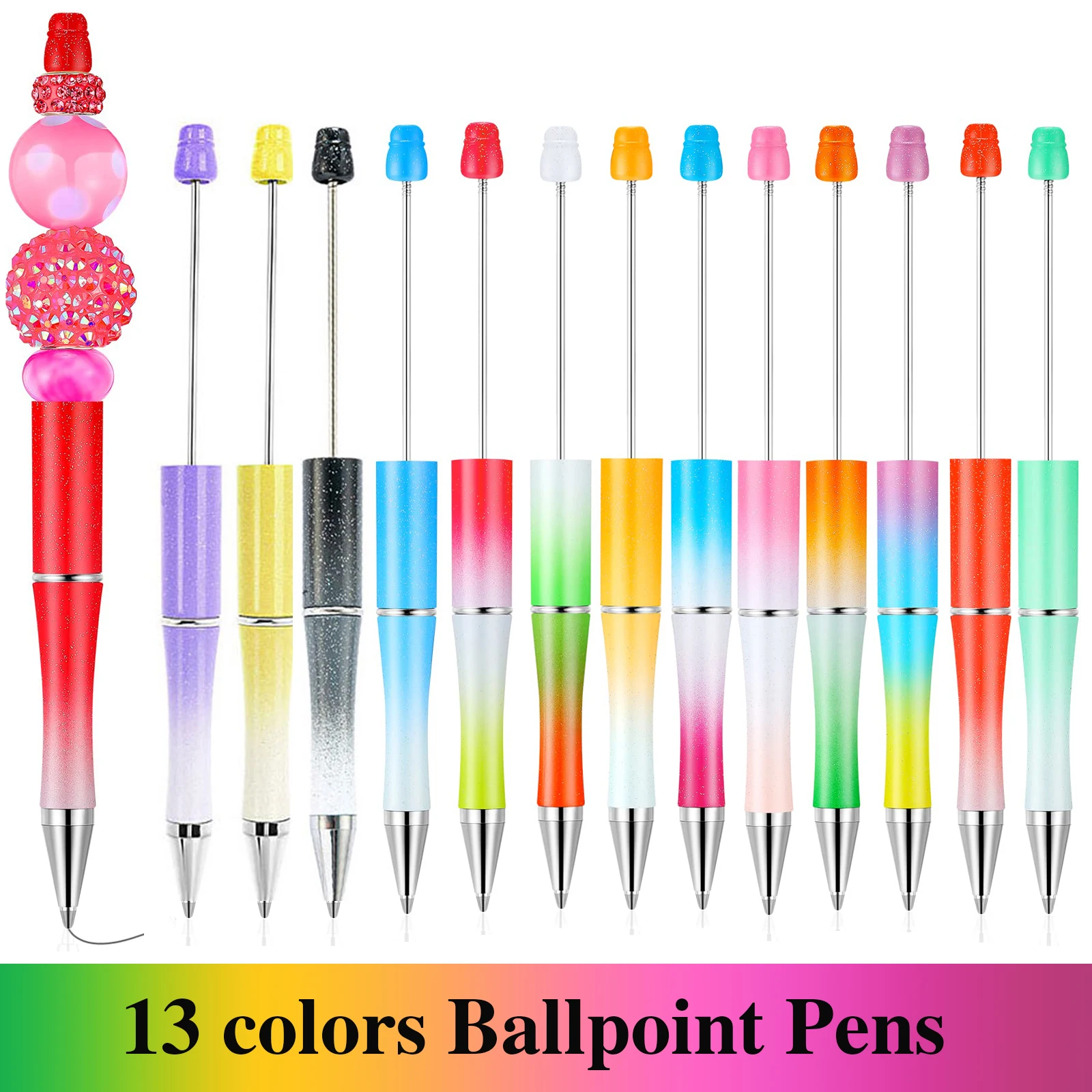 13Pcs Ballpoint Pen DIY Bead Pen Plastic Beadable School Office Writing Supplies Stationery Wedding Gift