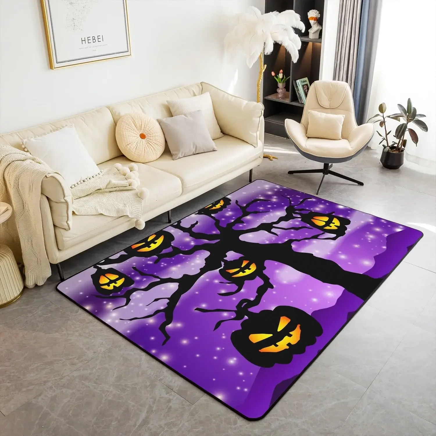 Halloween Bat Rug,Halloween Decorations Carpet for Bedside, Halloween Teal Blue Green Purple Bedroom Living Room Decorative Rug