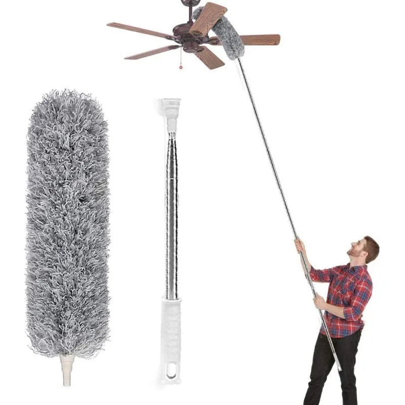 Telescopic Rod High Ceiling Fan Dust Cleaning Blinds Cleaning Spider Web Microfiber Dust Collector