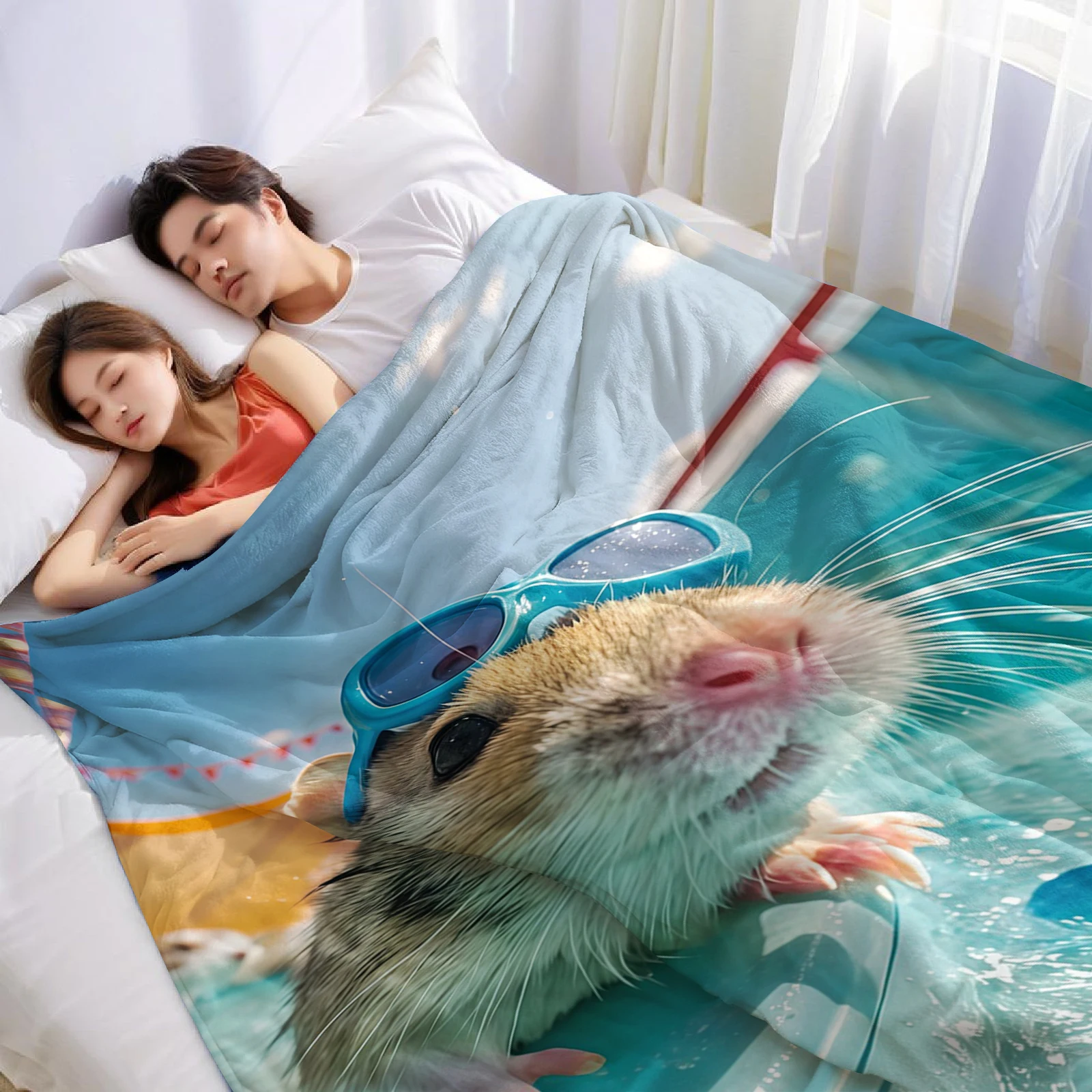 Pool Hamster Cartoon Anime Print Flannel Blanket Soft Warm Throw for Kids Bedroom Sofa Bed Christmas Office Car