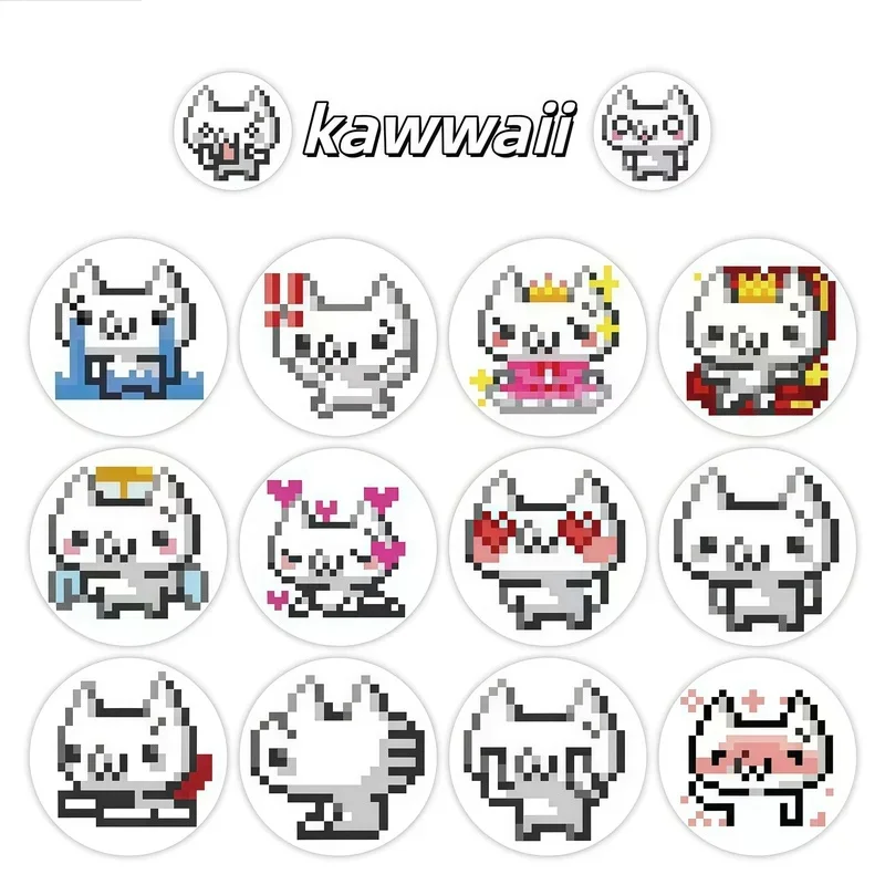 500Pcs Pixel Art Cute Cat Sticker Roll, Retro 8‑Bit Style Multi‑Pose Kitten Decals for Journaling, DIY Crafts & Package Sealing