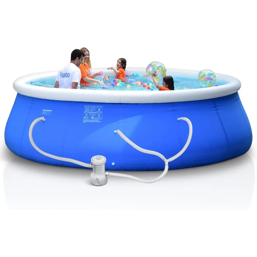 12ft x 33in Round Inflatable Above Blow Up Pool Set with 530 GPH Pump for Summer Outdoor Garden Backyard Childen Adults