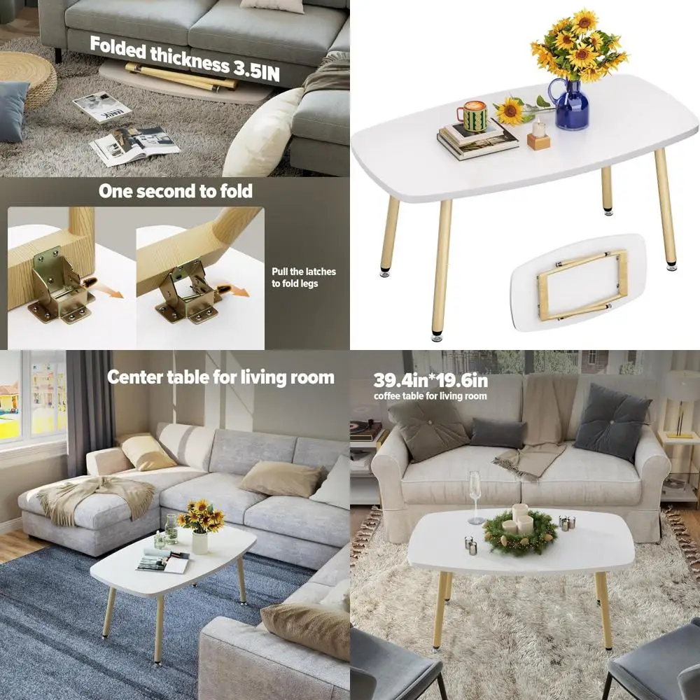 

Modern Portable White Coffee Table 39.3 for Living Room, Simple Rectangular Design for Small Spaces, No Assembly Needed