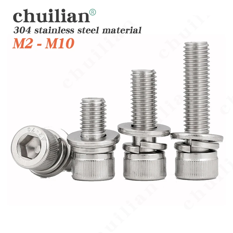 

Hexagon Hex Socket Cup Head Screw Set M2 M2.5 M3 M4 M5 M6 M8 M10 304 Stainless Steel screws With Spring Washer And Plain Washer