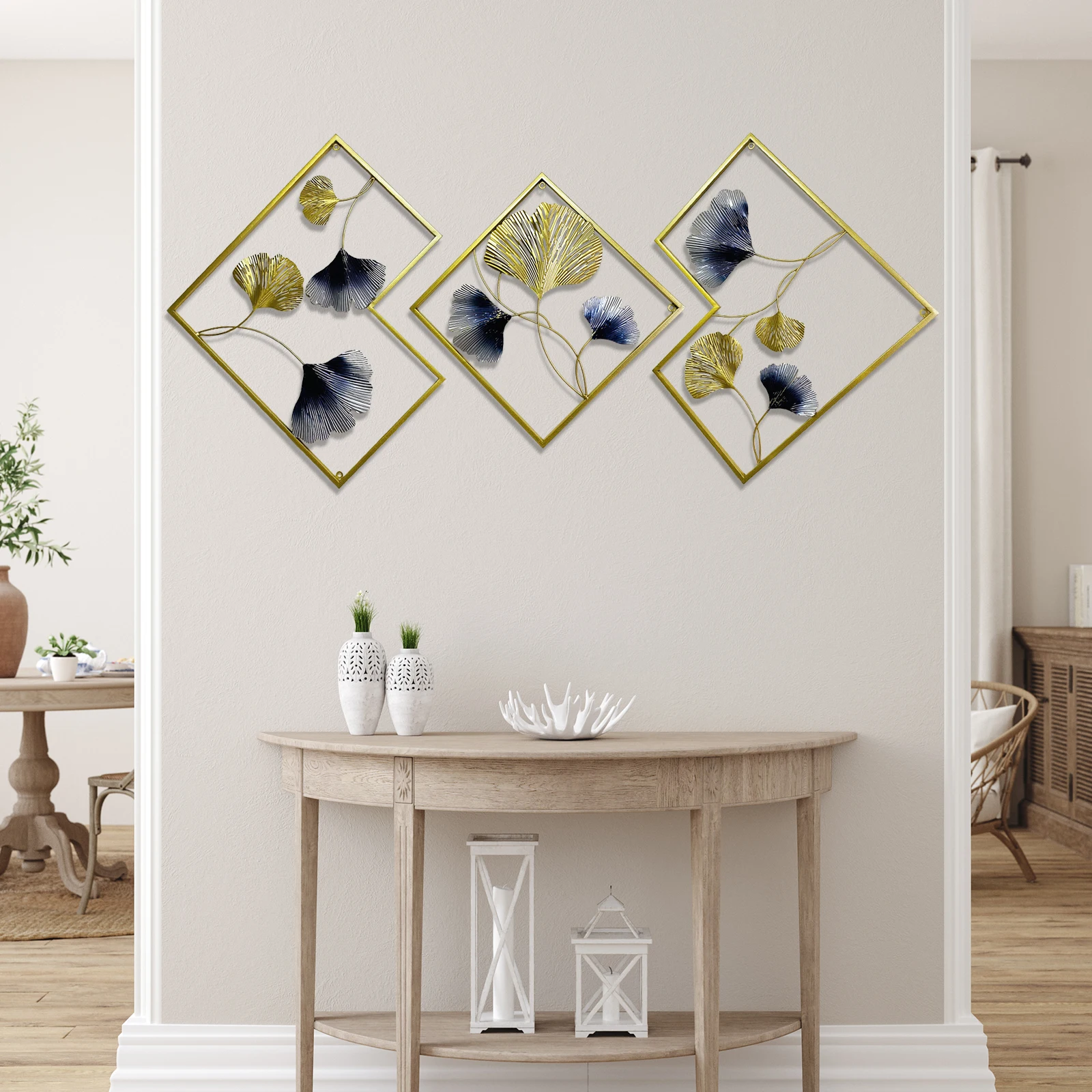 Groß Deko Wand Ginkgo Ginko Blatt gold Metall Wandbild Wanddekoration Wanddeko