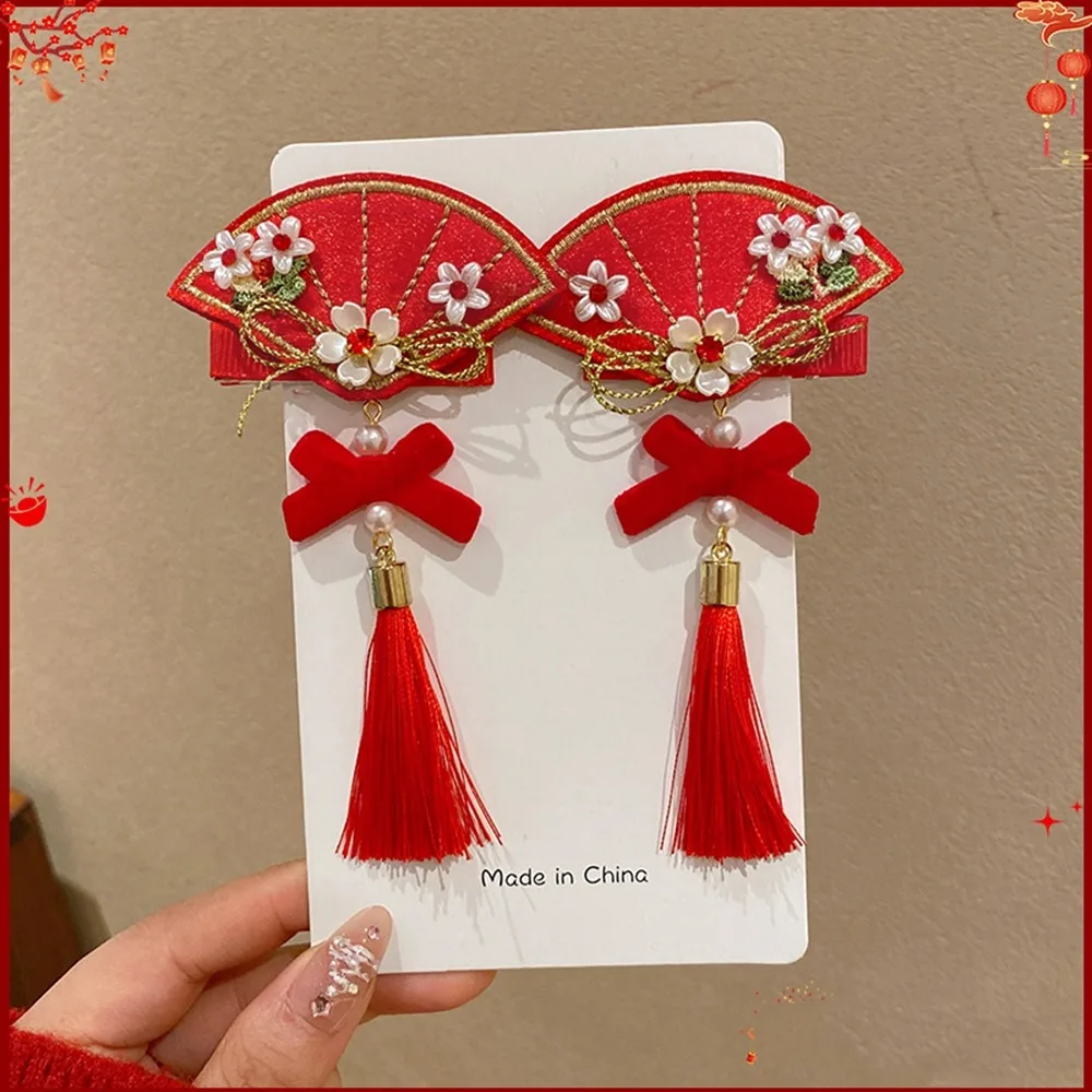 

Tassel Children Red Bow Hairpin Cat Ears Cloth Hanfu Hair Sticks Bowknot Tang Suit Hair Clip Chinese New Year Headwear Girls