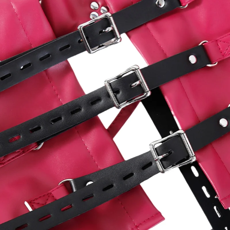 BDSM سترة جلدية الجسم الموثق مع قابل للتعديل مفتوحة الثدي الذراع ضبط النفس المثيرة زي للزوجين دور اللعب الجنس لعب