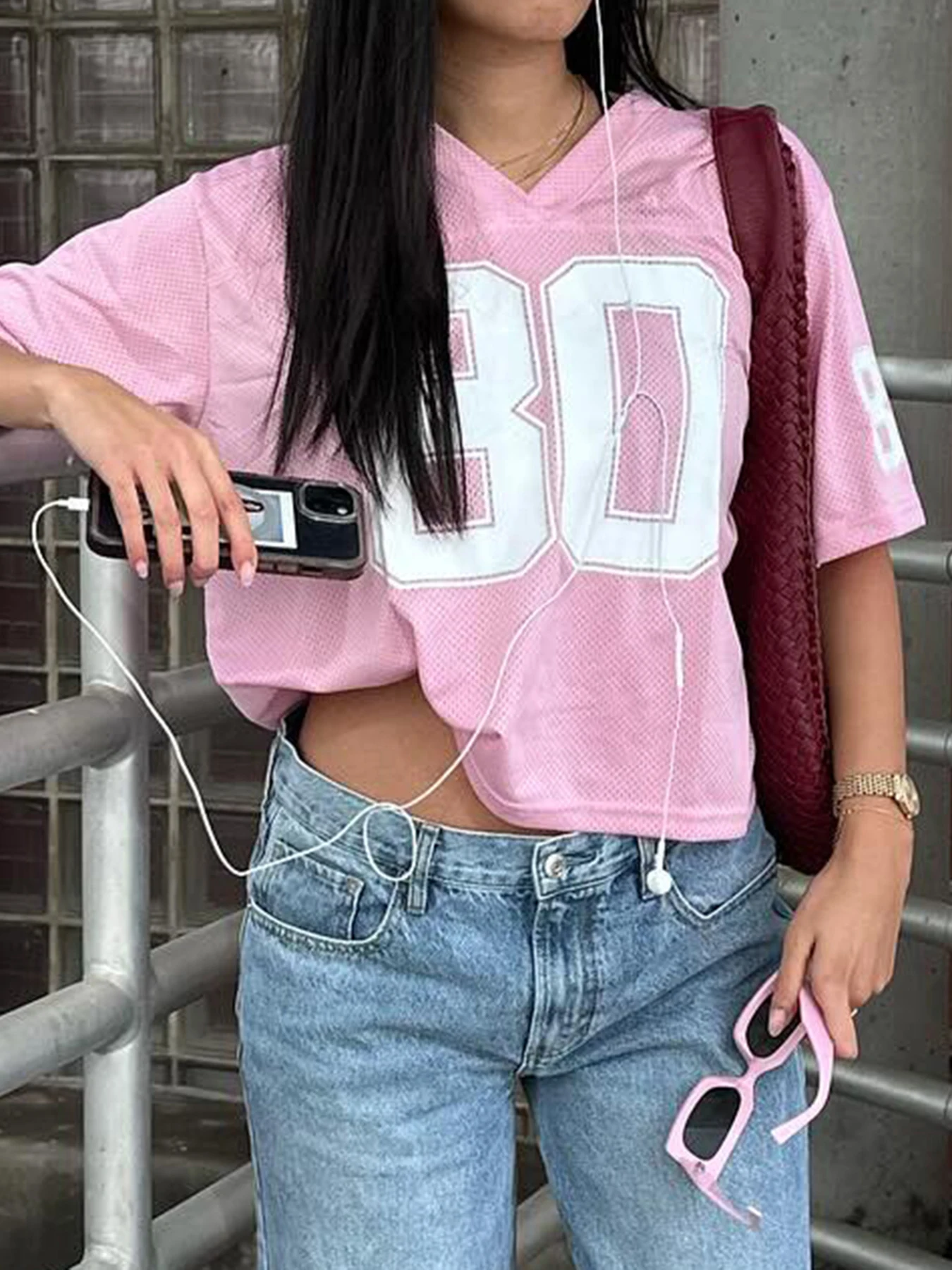 IAMSURE Sporty Activewear Number Printed T Shirt Casual Loose O-Neck Short Sleeve Tees Women 2024 Summer Fashion Streetwear Lady