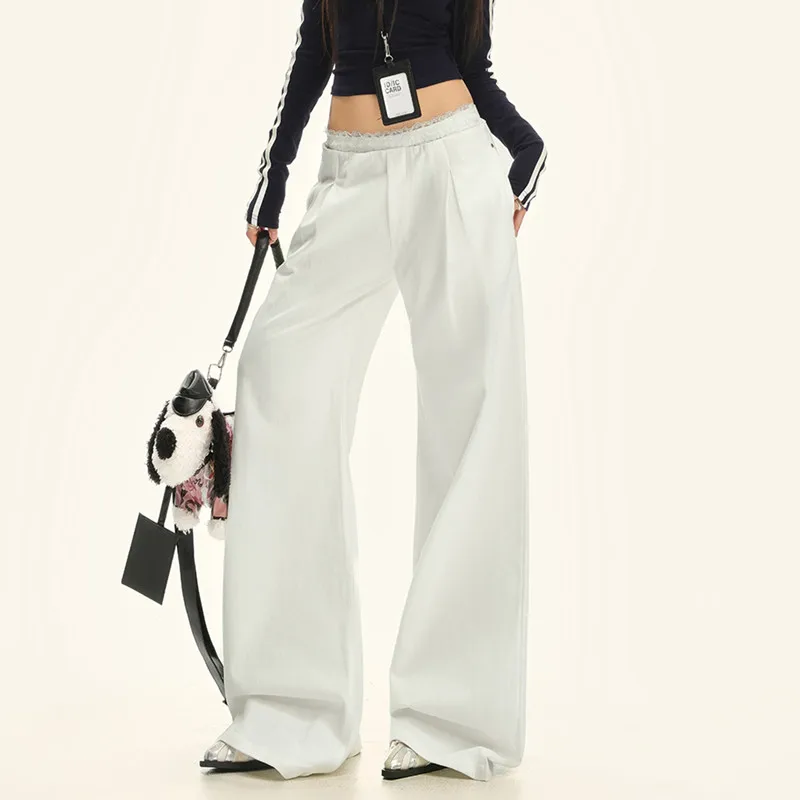 

Женские свободные белые мешковатые брюки, осенне-зимние повседневные кружевные брюки с широкой талией