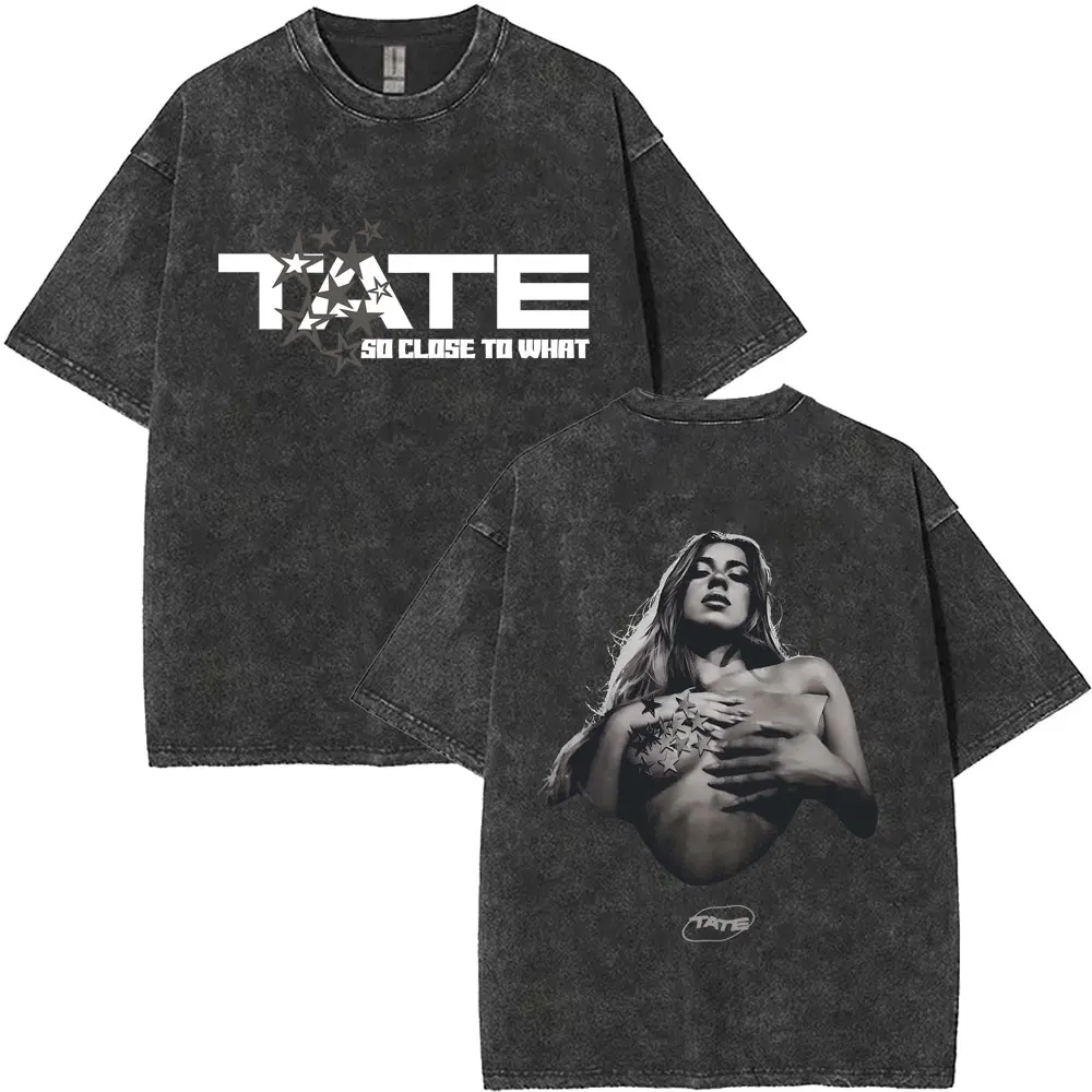 Custom Washed Singer Tate Mcrae Album So Close To What Miss Possessive 2025 World Tour T Shirts Men Women Fashion Oversized T-sh