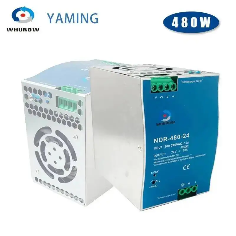 480W Slim Type DIN Rail Mounted NDR Series Switch Power Supply Transformer Single Output 24V/ 48V AC-DC Industrial Accessory
