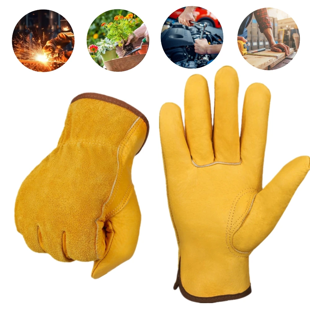 Durable Cowhide Leather Work Gloves Multi‑Purpose Safety Gloves for Gardening, Repair,Welding, Woodworking, Heavy‑Duty