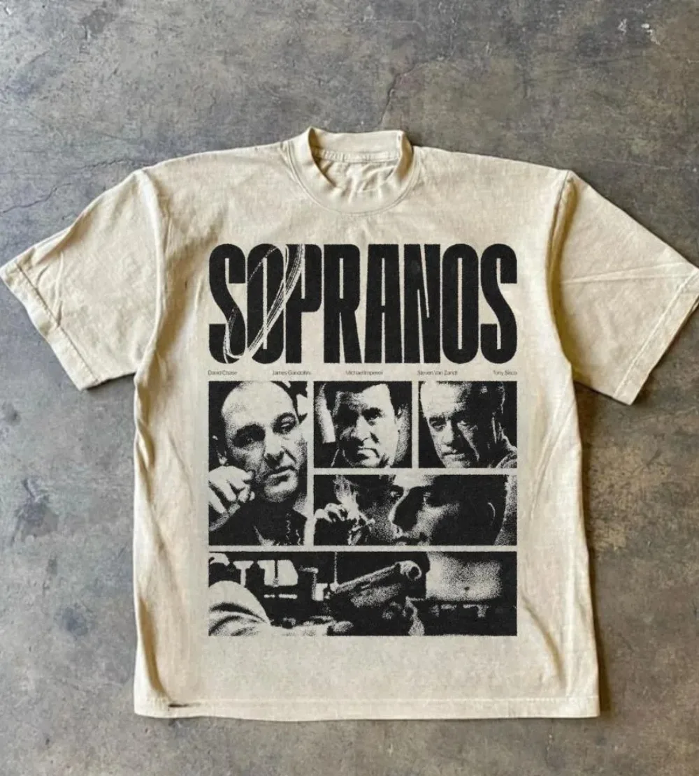تي شيرت سوبرانوس الكلاسيكي تي شيرت موب برنامج تلفزيوني هدية العشاق 2000s Show تي شيرت جرافيك للجنسين تي شيرت مافيا الجريمة سلسلة ريترو قميص ميرش