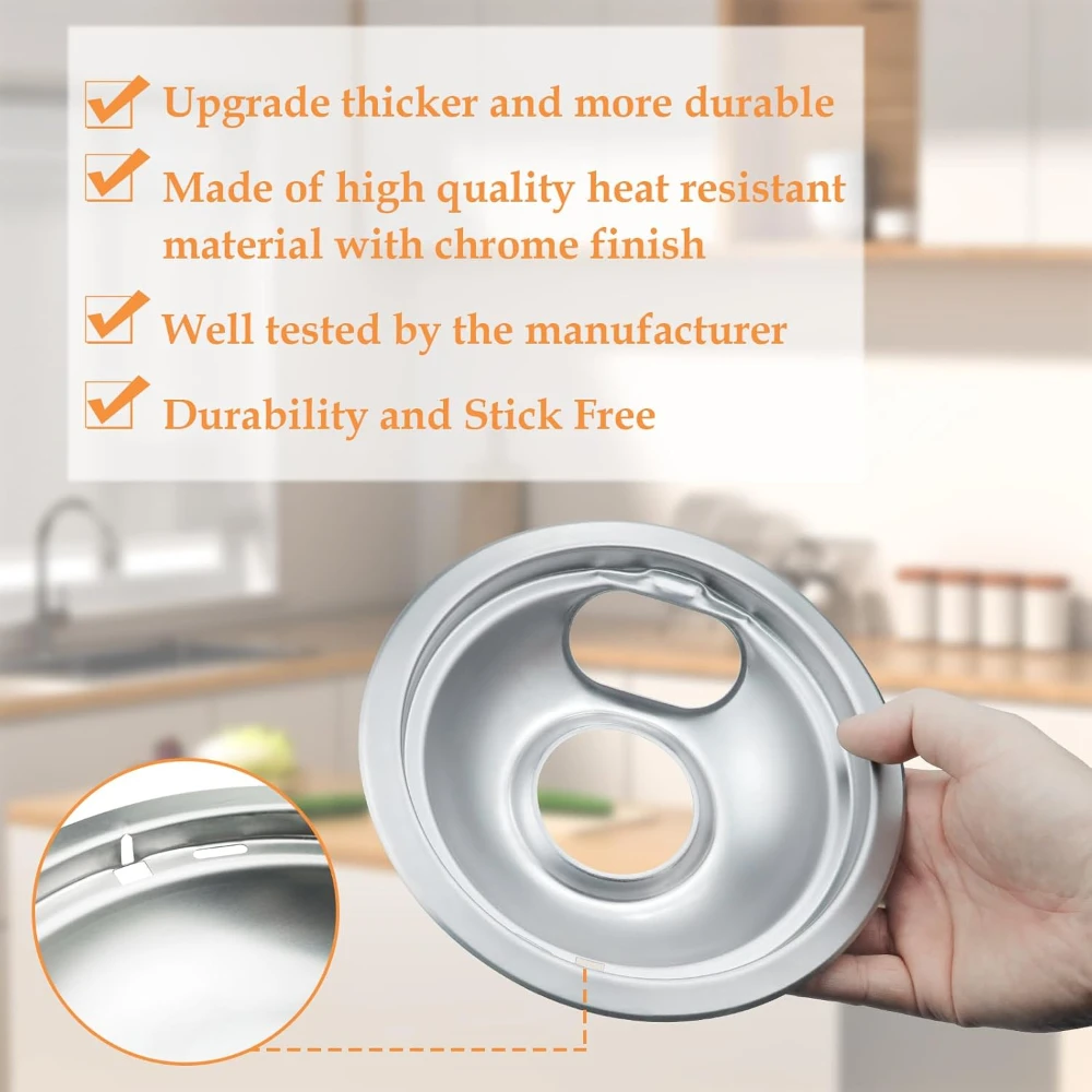 Confezione da 4 kit di vaschette antigoccia cromate aggiornate, ciotole riflettenti compatibili con Whirlpool W 10196405   W 10196406   W 10278125