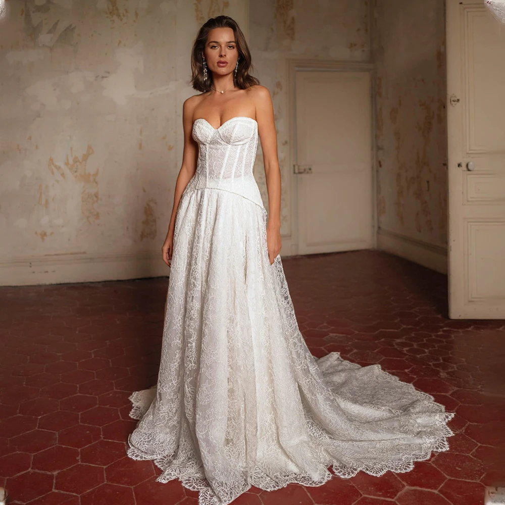 

Specail Desigh Sweethart Full Lace A Line Wedding Dresses Sweep Train Custom Made 2025 Vestido De Noival