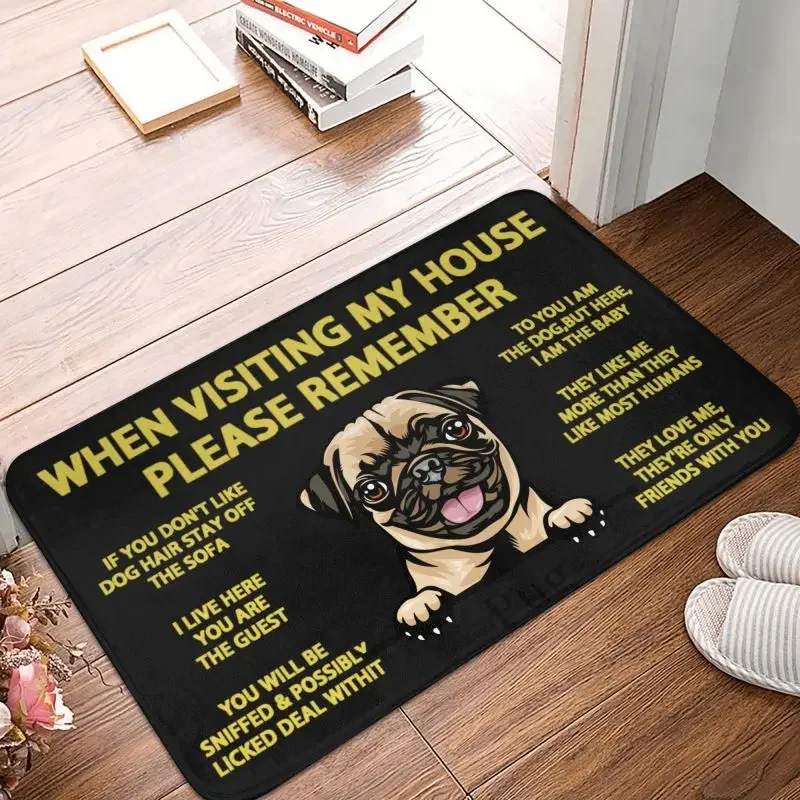 Personalized Peeking Dog Pug Doormat Mat Anti-Slip Pet Animal Bath Kitchen Balcony Rug Carpet 40*60cm