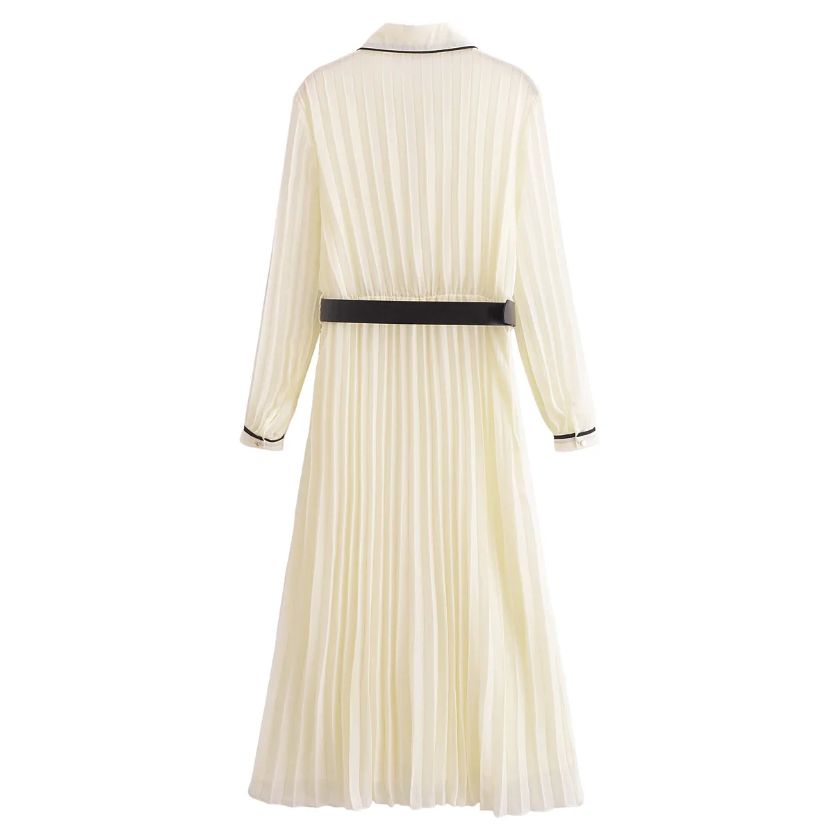 Women Pleated Chiffon Dress 2025 Female With Belt Long Dress 6P19