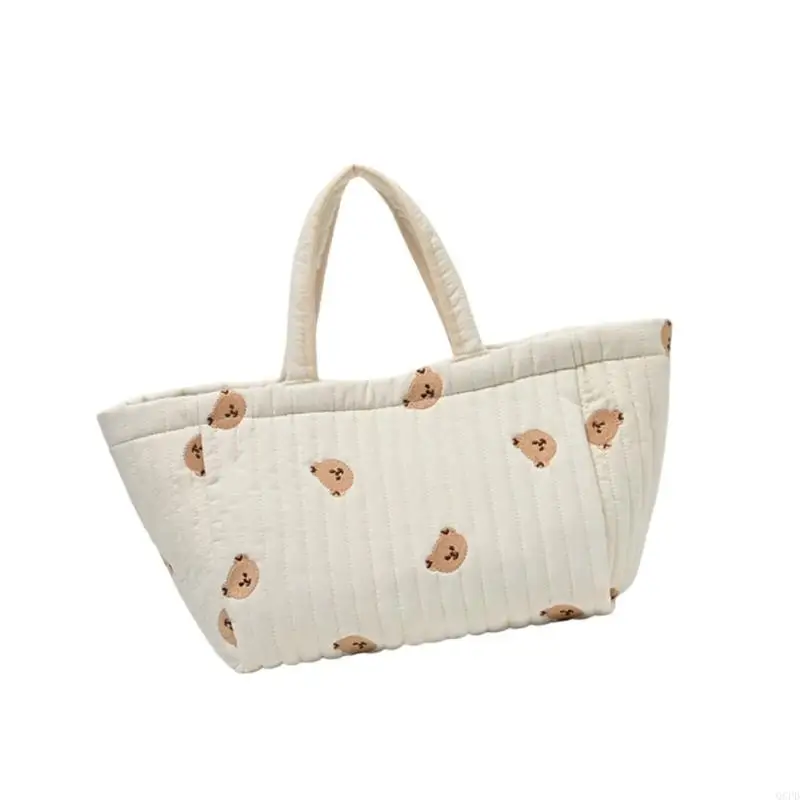   Travel Diaper Storage Bag Embroidery Pattern Large Capacity Pram Pushchair Hanging Bag Mom Bag Fashion Soft Handbag