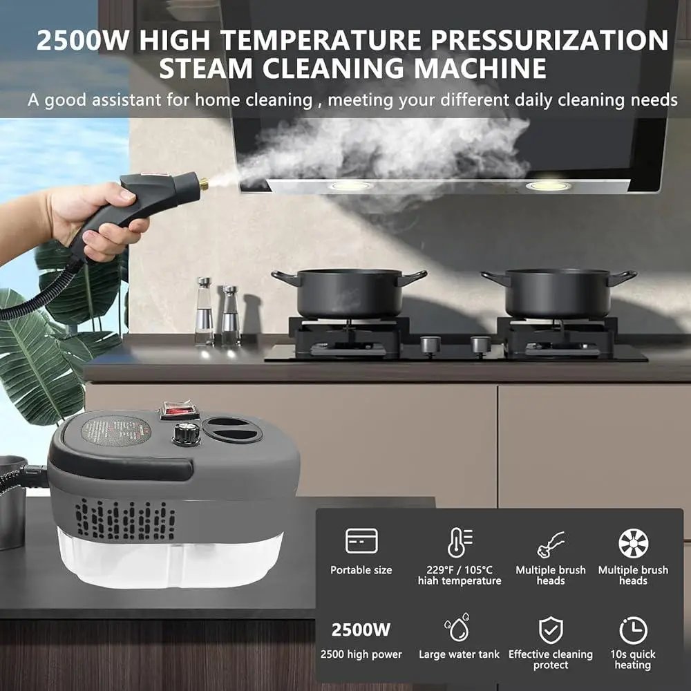 2500W Handheld Steam Cleaner High Pressure Portable Steamer Home Car Detailing Deep Cleaning 8 Attachments Included