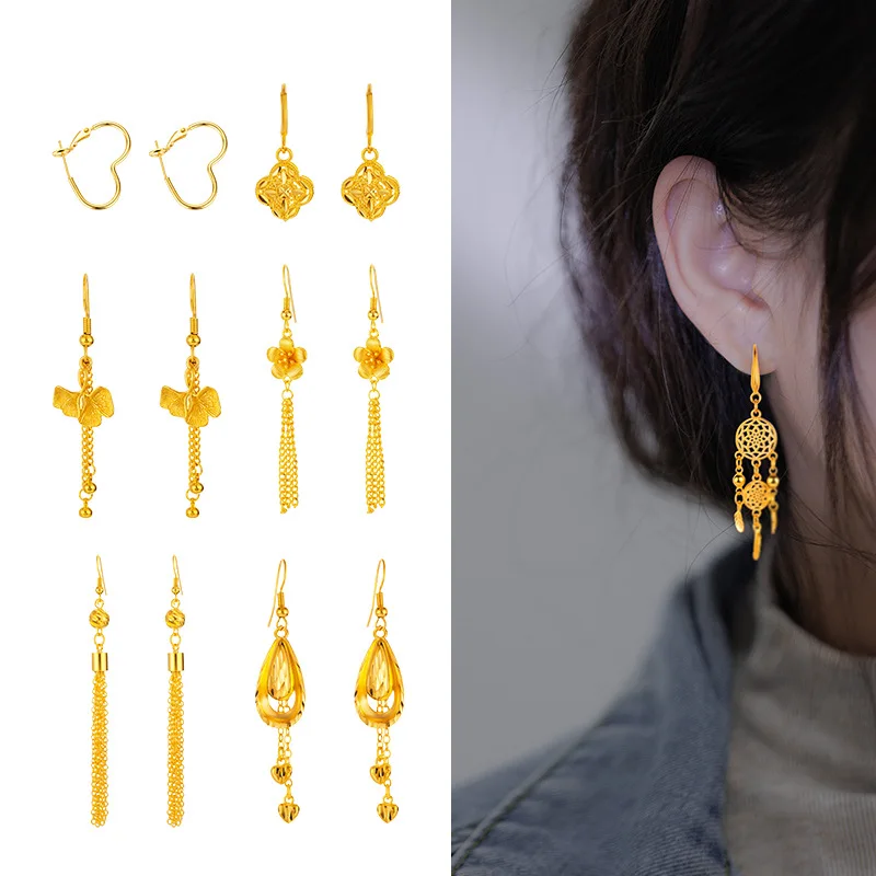 

18 k Gold color Tassel Flower Earrings for Women Long Drop Earring for Women Bride Wedding Engagement Anniversary Jewelry Gifts