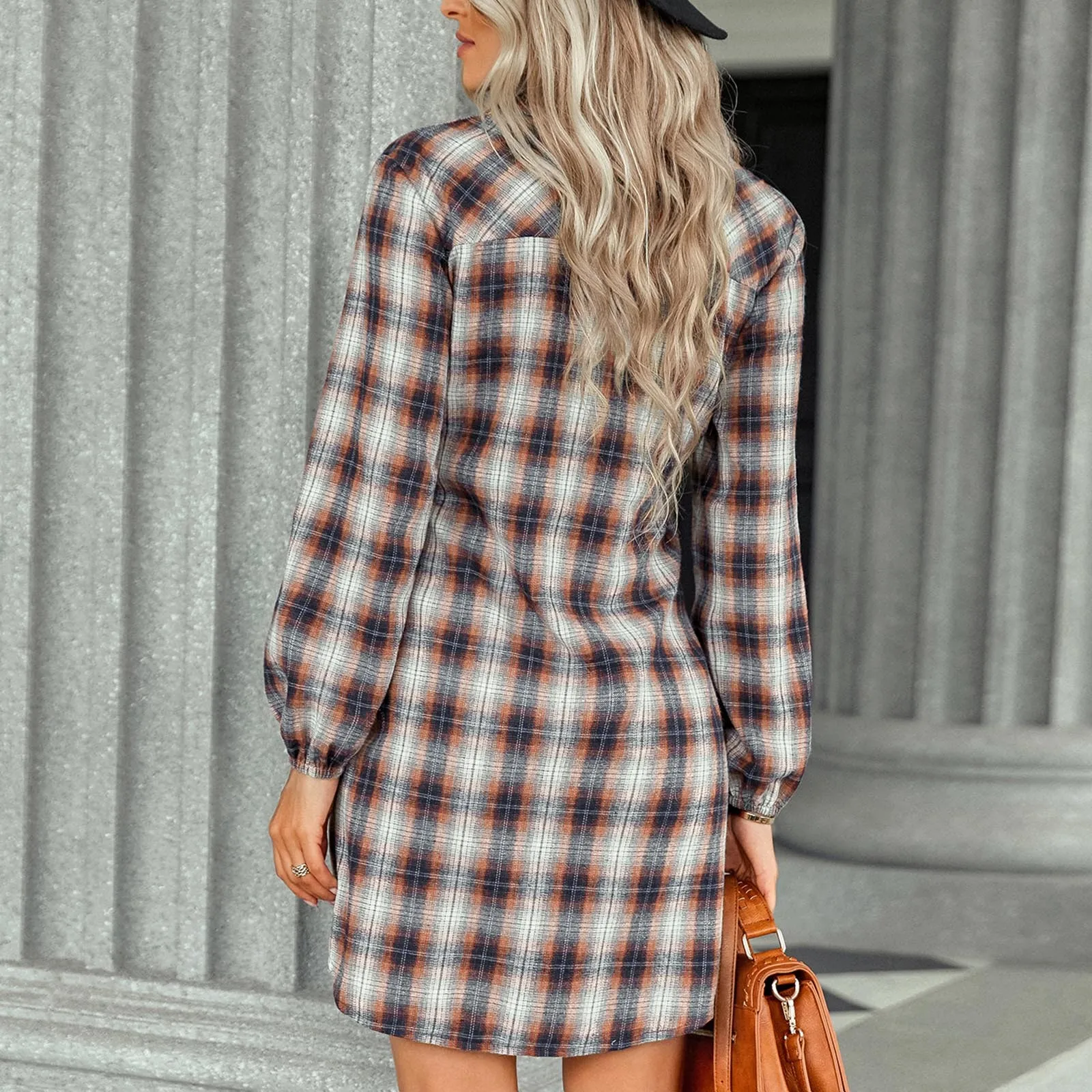 Frauen Casual Gürtel Hemd Kleid Femme Mode Langarm Henley Farbe Block T Plaid Tunika Tops Kleid Herbst Lange Shirts bluse