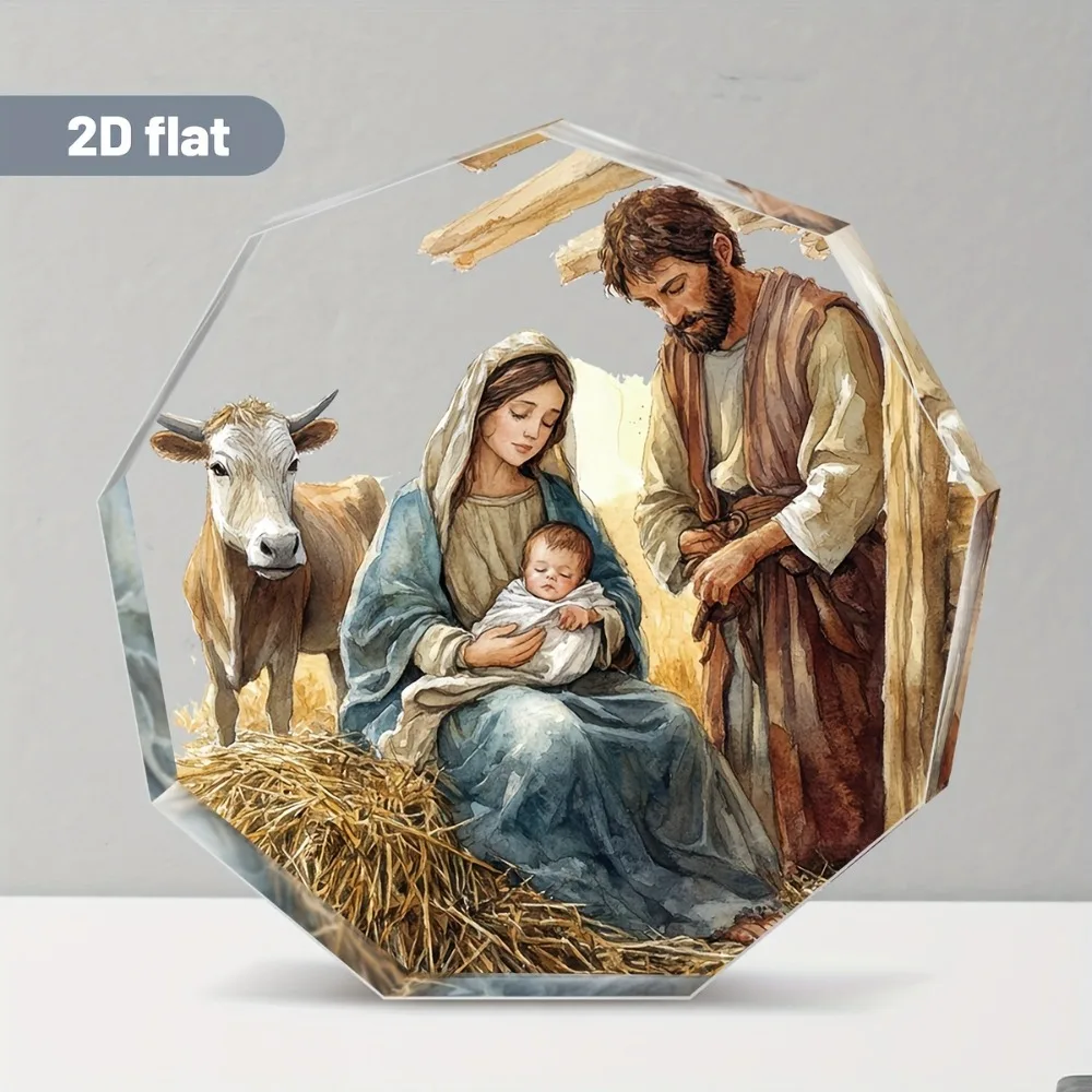 CIFBUY Acrylic Nativity Plaque 2D Flat Watercolor Religious Decor Versatile Home Desktop Display Art Ornament