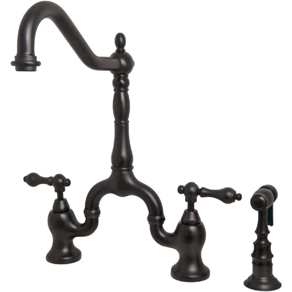 

Kingston Brass KS7755ALBS English Country Style Bridge Kitchen Faucet in Oil-Rubbed Bronze, Dimensions 8x8.25x14.5