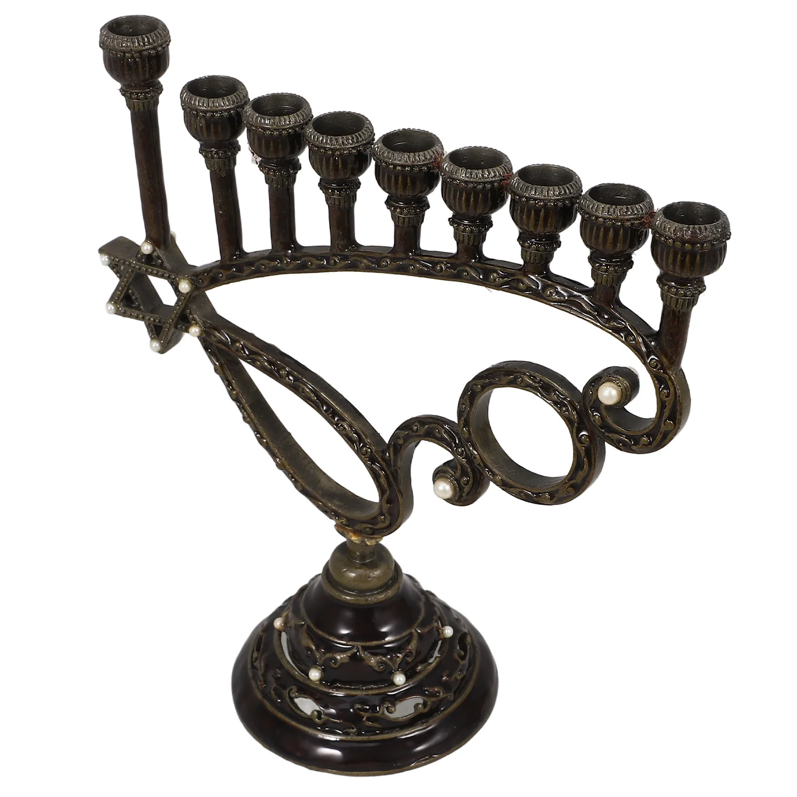 

Hanukkah Nine-Slot Holder Vintage Metal Stand Desktop Multi-Slot Candlestick Coffee Table Decor Retro Pillar