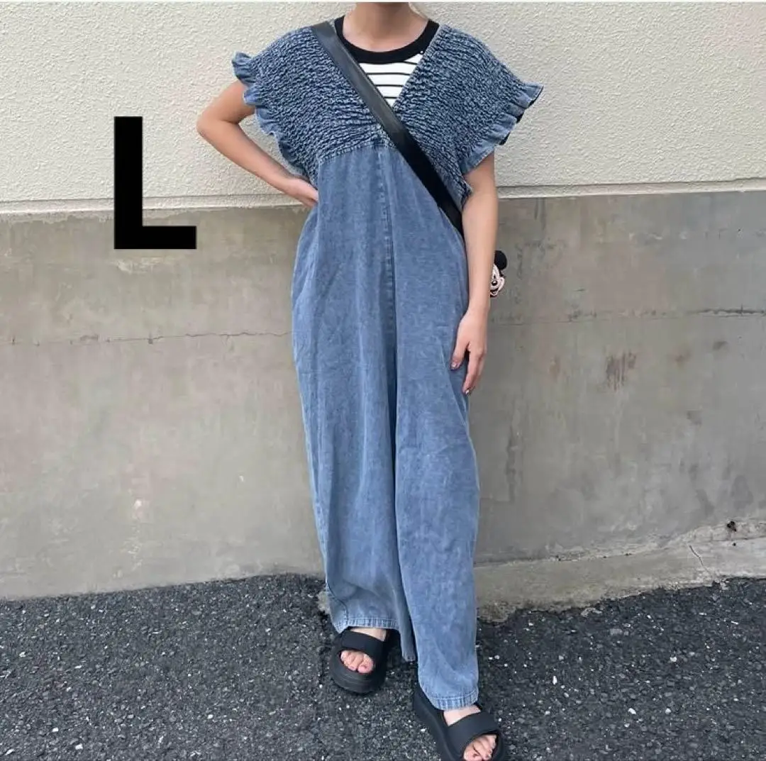 

V-Ne Pleated One-Piece Pants Thin Denim oulder-Drop High Waist Long Pants Cotton Fabric Commute Sle Spring Season