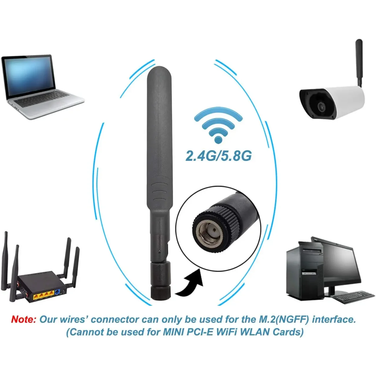 2x8dBi ثنائي النطاق 2.4 جيجا هرتز 5.8 جيجا هرتز هوائي RP-SMA ذكر + 2x15 سنتيمتر SMA ذكر إلى I-P-E-X-MHF4 كابل ضفيرة لبطاقة M.2 NGFF WiFi WLAN