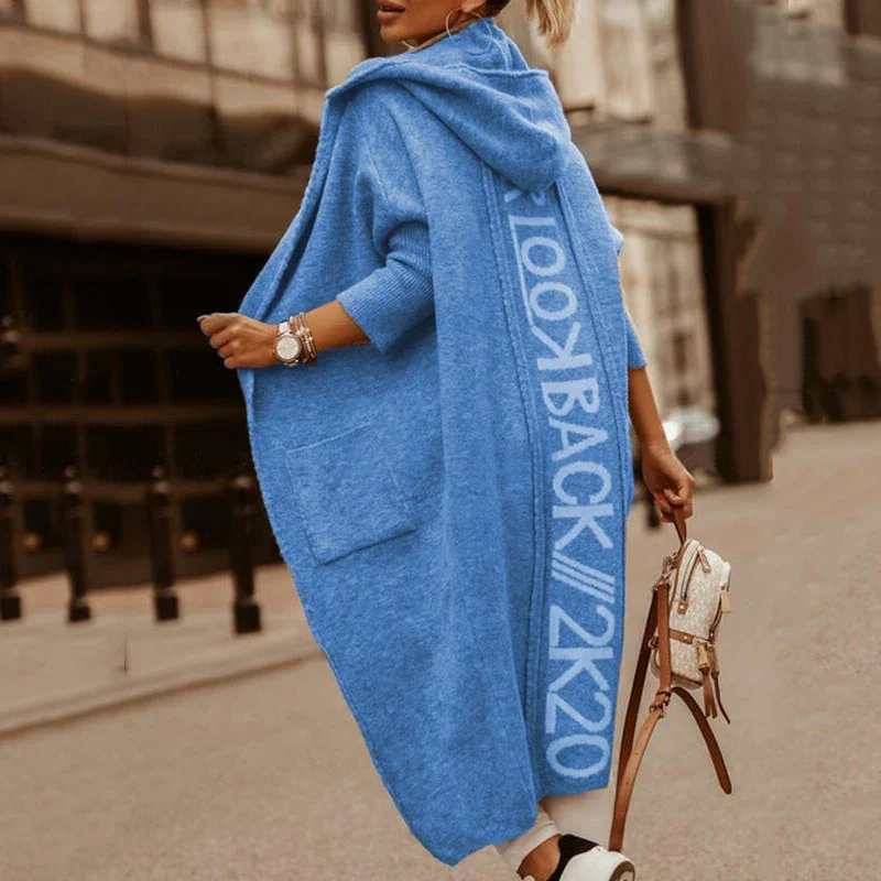 Elegant Printing Hooded Sweaters Cardigan Casual Loose Comfor Autumn Winter 2023 Fashion Long Sleeve with Pocket Coats Female